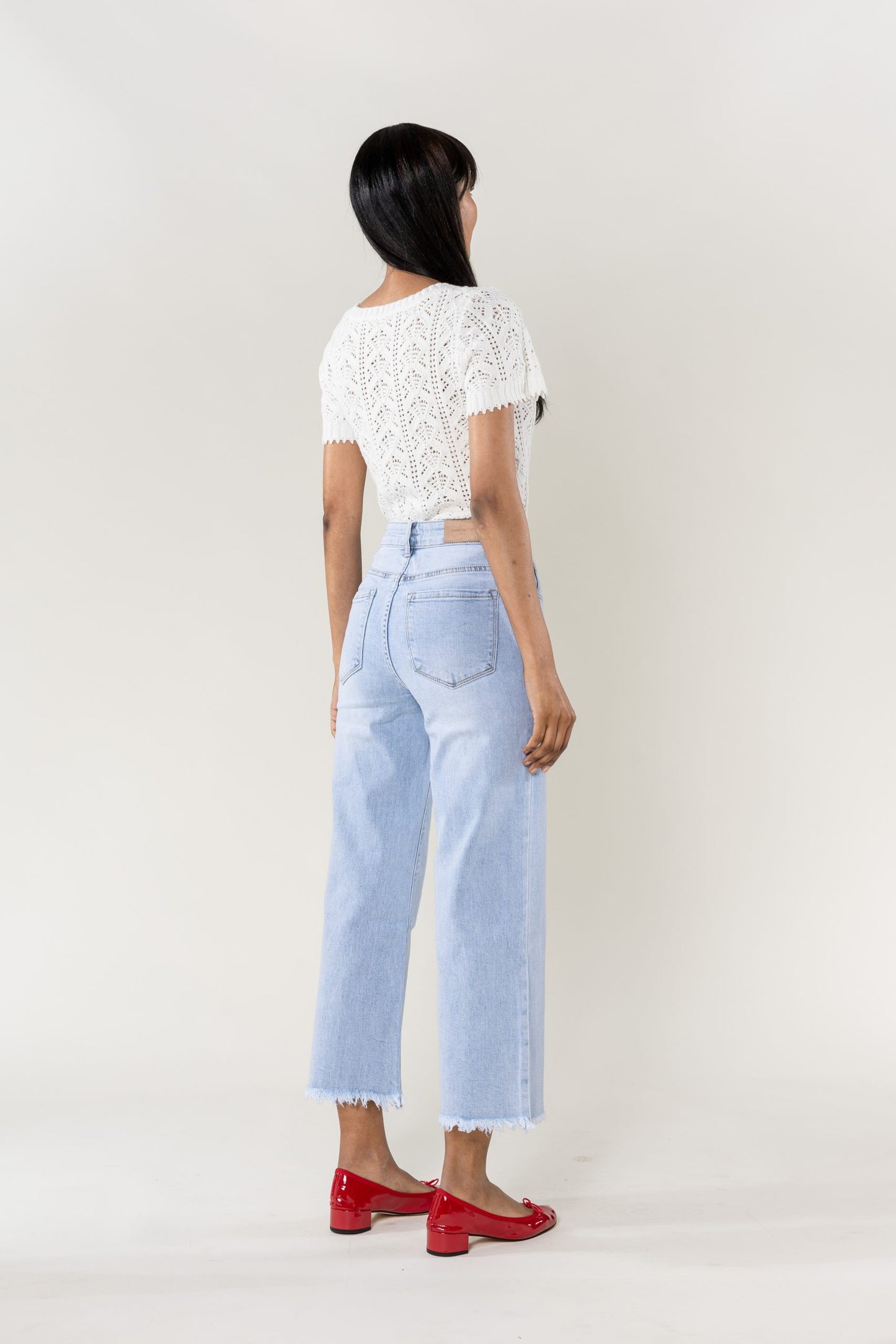 Wholesale Light Blue Flare Cropped Jeans