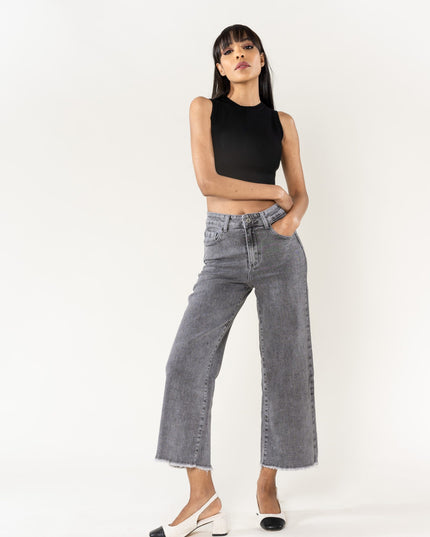 Wholesale Blue Flare Cropped Jeans Gray