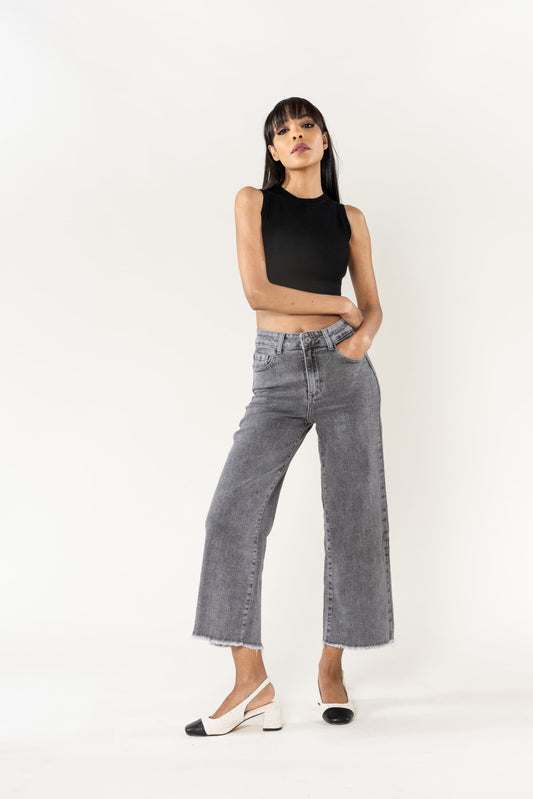 Wholesale Blue Flare Cropped Jeans Gray