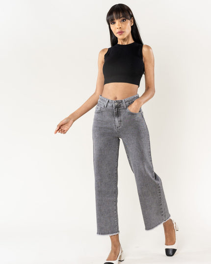 Wholesale Blue Flare Cropped Jeans Gray