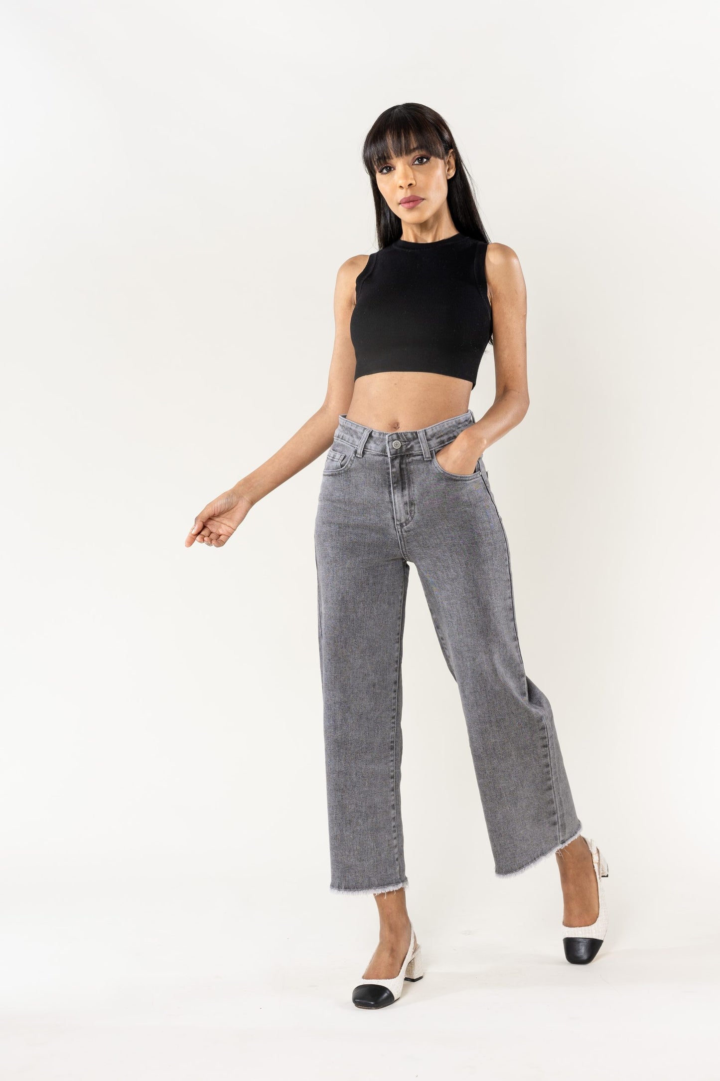 Wholesale Blue Flare Cropped Jeans Gray