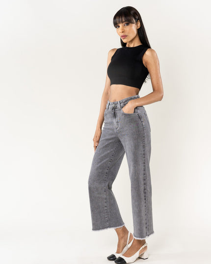 Wholesale Blue Flare Cropped Jeans Gray