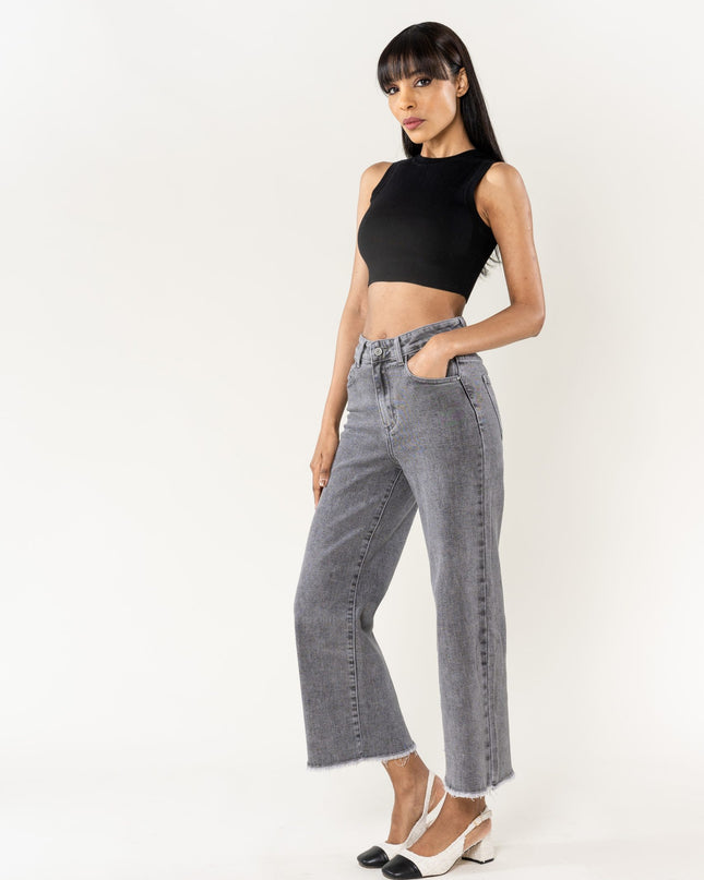 Wholesale Blue Flare Cropped Jeans Gray