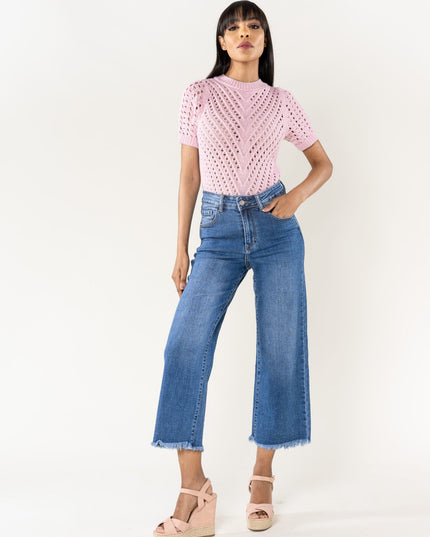 Wholesale Dark Blue Flare Cropped Jeans