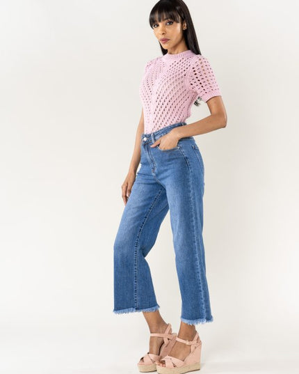 Wholesale Dark Blue Flare Cropped Jeans
