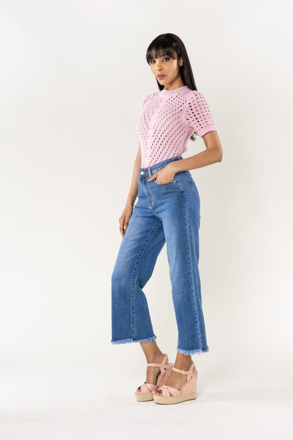 Wholesale Dark Blue Flare Cropped Jeans