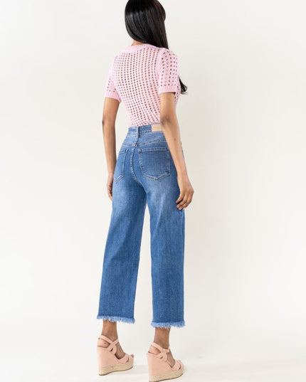Wholesale Dark Blue Flare Cropped Jeans