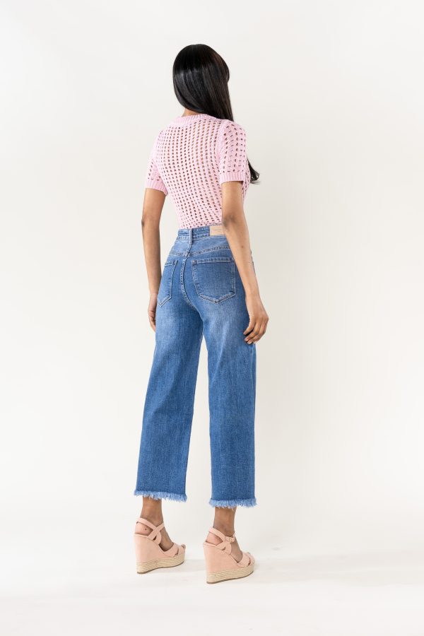 Wholesale Dark Blue Flare Cropped Jeans