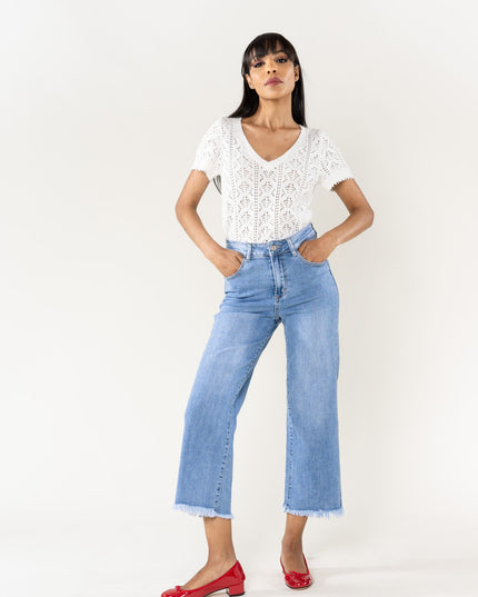 Wholesale Blue Flare Cropped Jeans