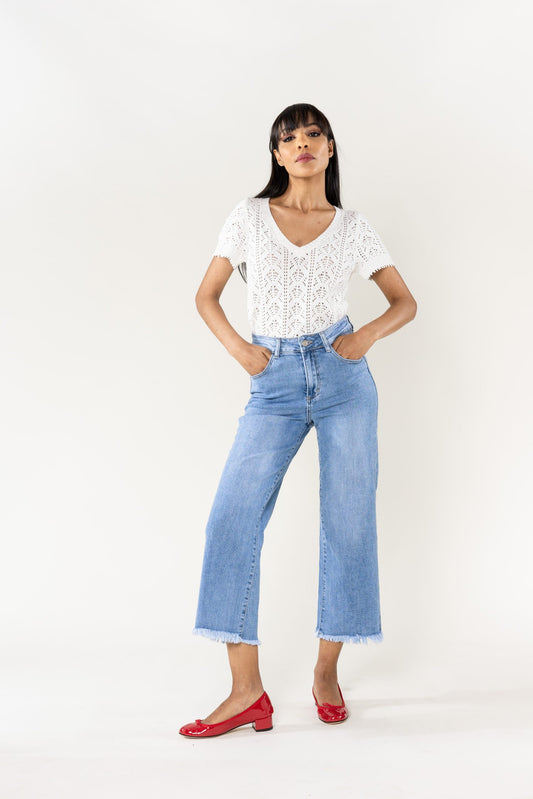 Wholesale Blue Flare Cropped Jeans