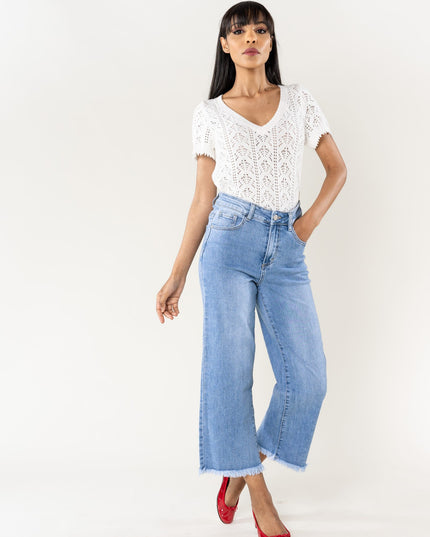 Wholesale Blue Flare Cropped Jeans