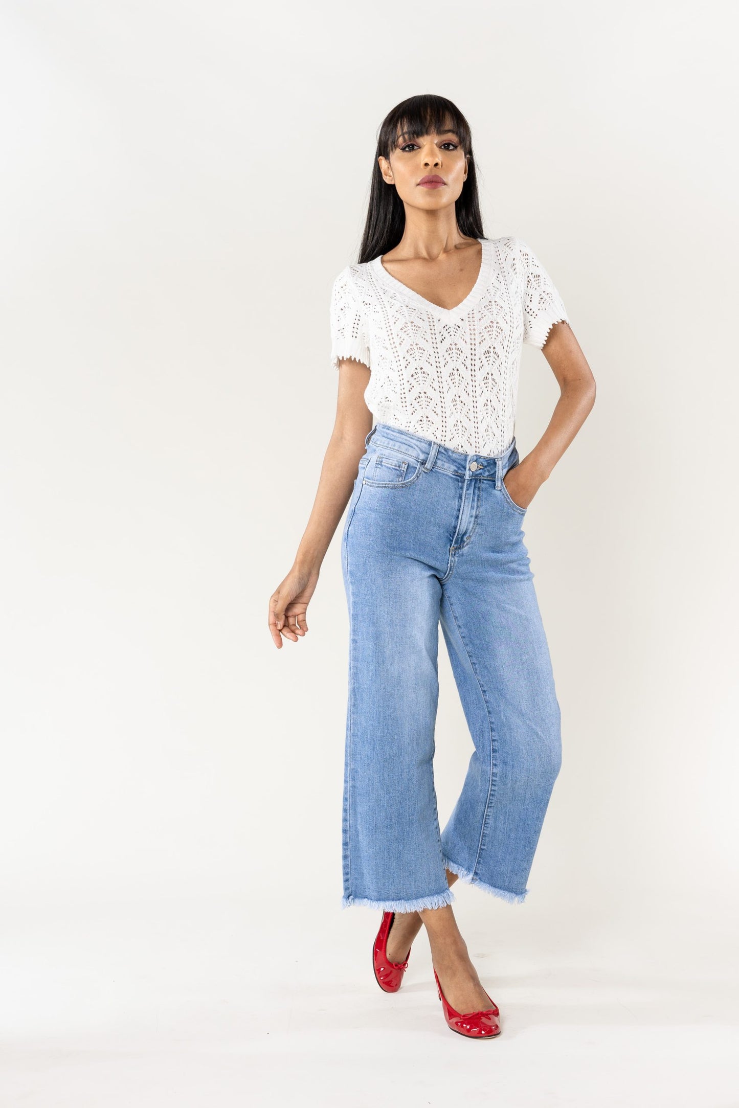 Wholesale Blue Flare Cropped Jeans