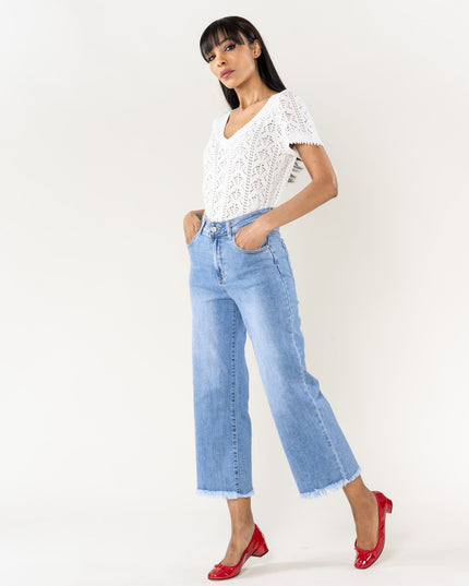Wholesale Blue Flare Cropped Jeans