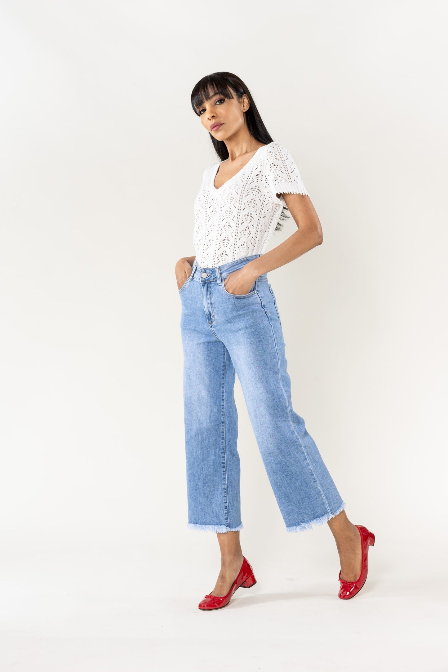 Wholesale Blue Flare Cropped Jeans