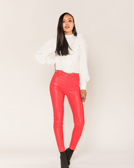 Wholesale Leather Look Red Leggings