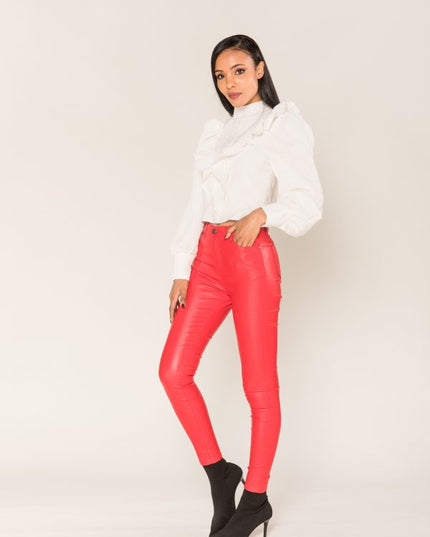 Wholesale Leather Look Red Leggings