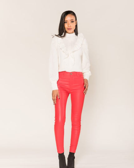 Wholesale Leather Look Red Leggings