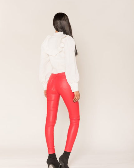 Wholesale Leather Look Red Leggings