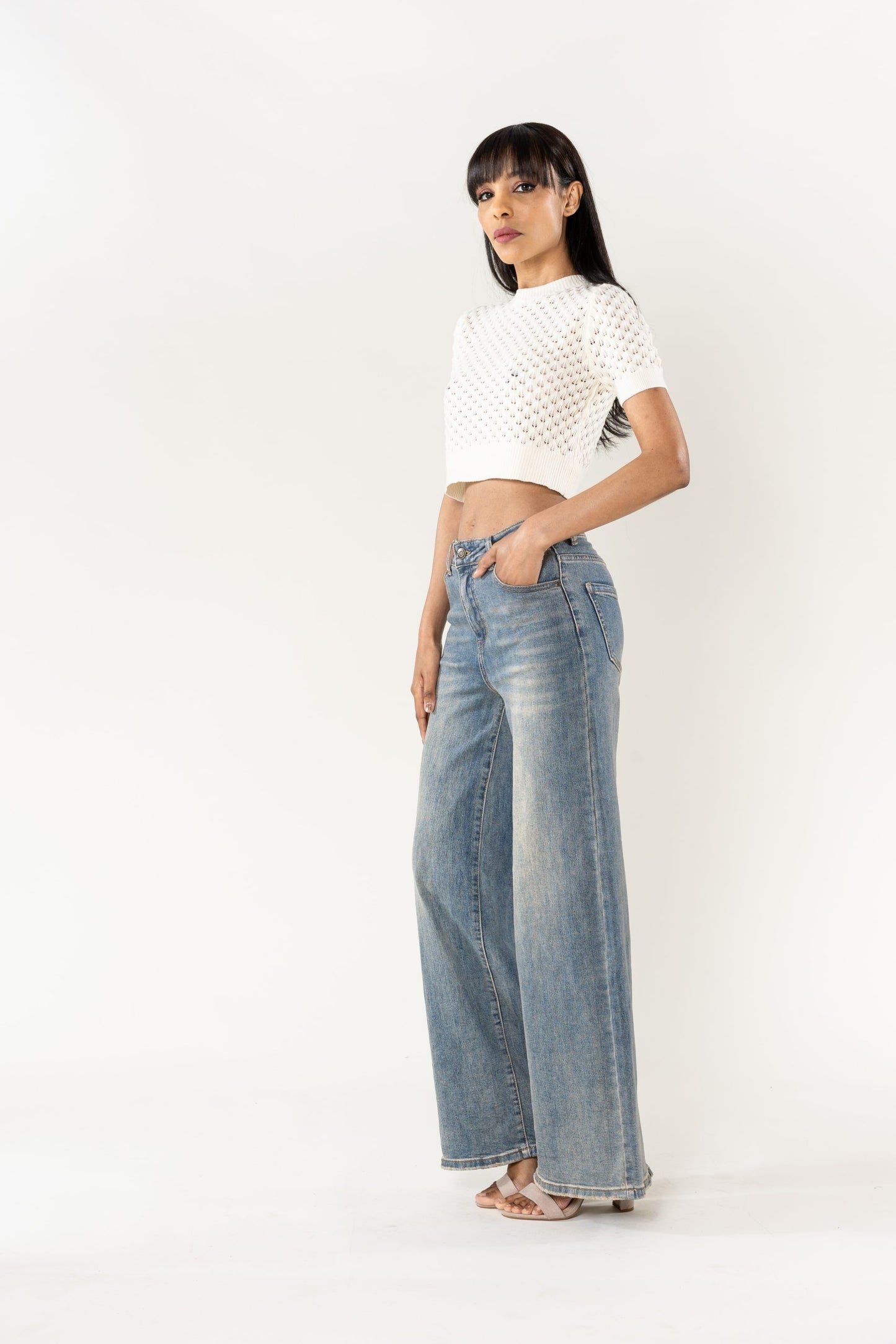 Wholesale High Waist Wide Leg Flare Jeans