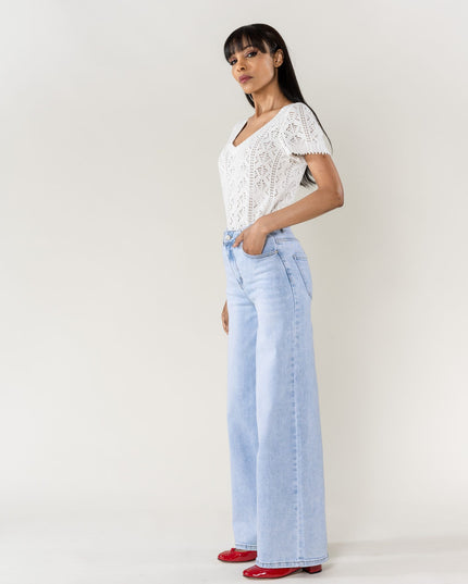 Wholesale High Waist Wide Leg Flare Jeans light blue
