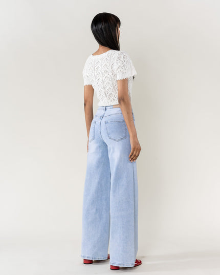 Wholesale High Waist Wide Leg Flare Jeans light blue