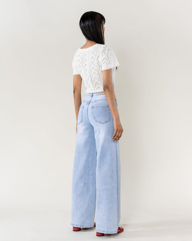 Wholesale High Waist Wide Leg Flare Jeans light blue