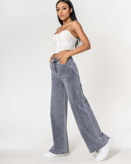 Wholesale High Waist Wide Leg Flare Jeans Light Gray
