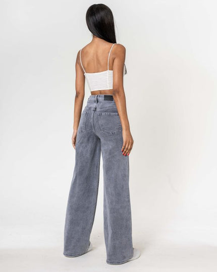 Wholesale High Waist Wide Leg Flare Jeans Light Gray