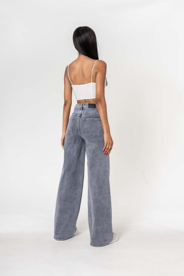 Wholesale High Waist Wide Leg Flare Jeans Light Gray