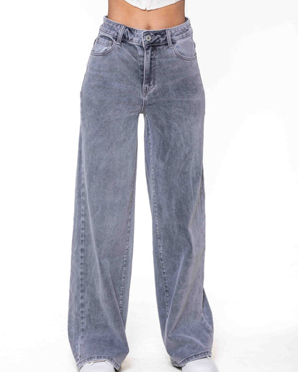 Wholesale High Waist Wide Leg Flare Jeans Light Gray