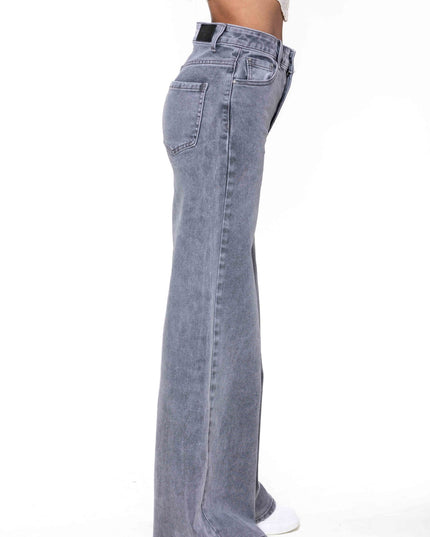 Wholesale High Waist Wide Leg Flare Jeans Light Gray