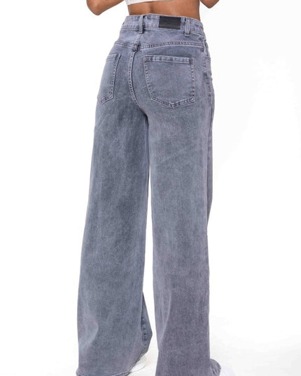 Wholesale High Waist Wide Leg Flare Jeans Light Gray