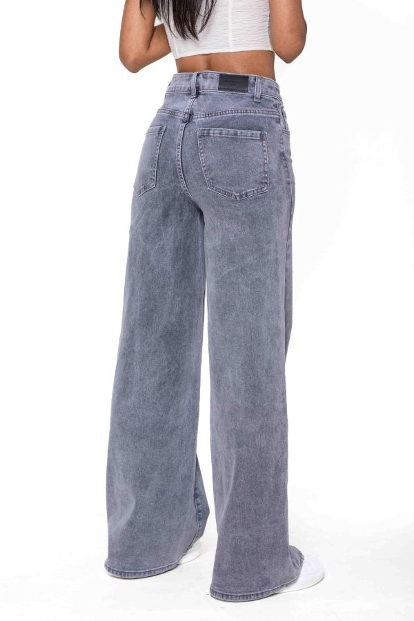 Wholesale High Waist Wide Leg Flare Jeans Light Gray