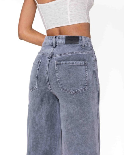 Wholesale High Waist Wide Leg Flare Jeans Light Gray