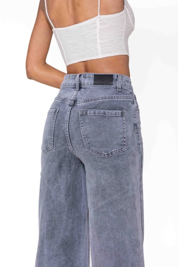 Wholesale High Waist Wide Leg Flare Jeans Light Gray