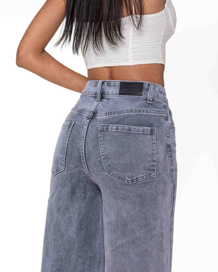 Wholesale High Waist Wide Leg Flare Jeans Light Gray