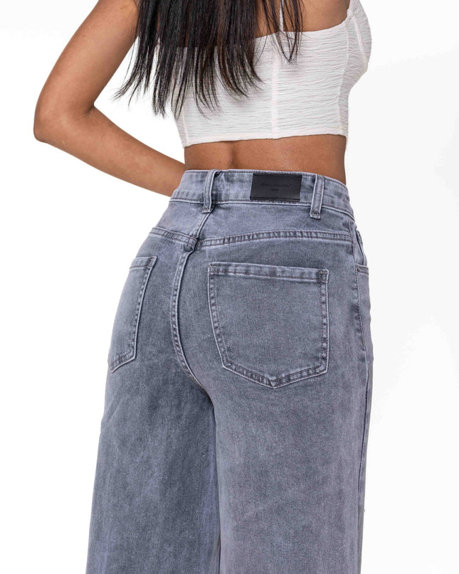Wholesale High Waist Wide Leg Flare Jeans Light Gray