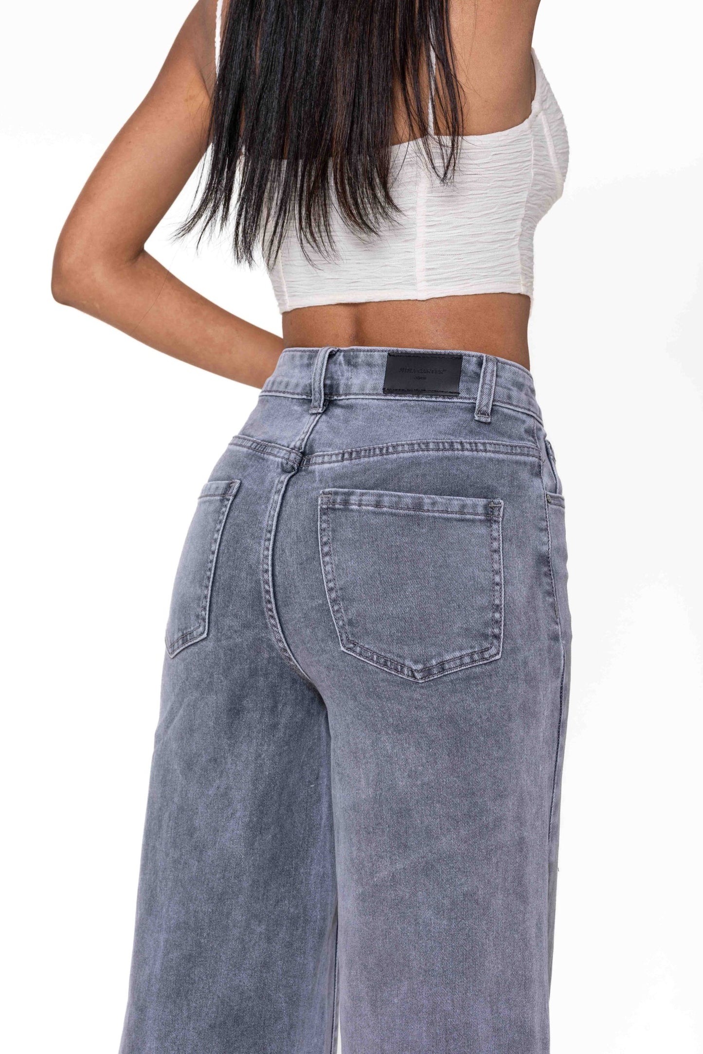 Wholesale High Waist Wide Leg Flare Jeans Light Gray