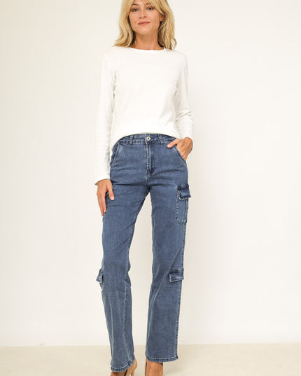 Women's Straight Cargo Denim Jeans with Utility Pockets