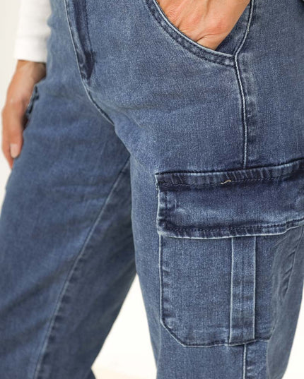Women's Straight Cargo Denim Jeans with Utility Pockets
