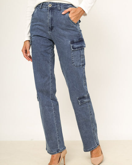 Women's Straight Cargo Denim Jeans with Utility Pockets