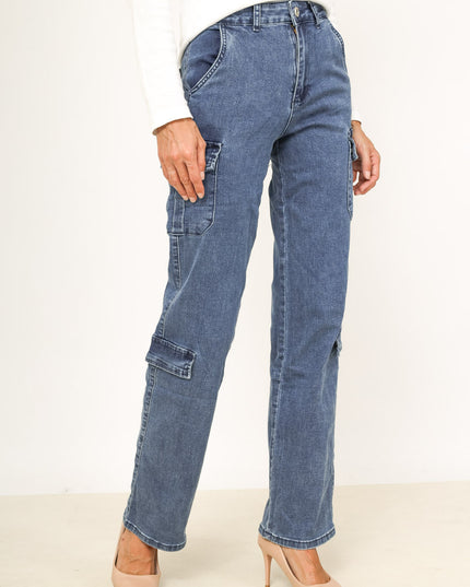 Women's Straight Cargo Denim Jeans with Utility Pockets