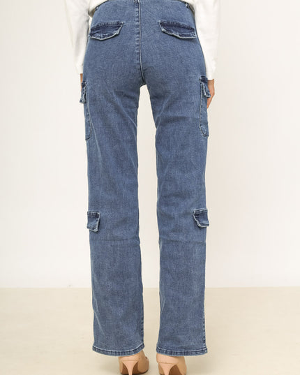 Women's Straight Cargo Denim Jeans with Utility Pockets