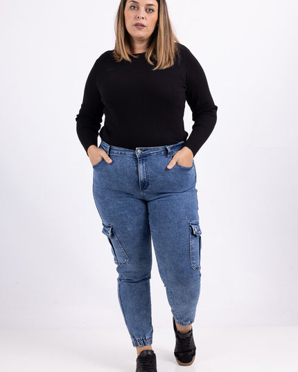 High-Rise Slim Cargo Jeans with Side Pockets