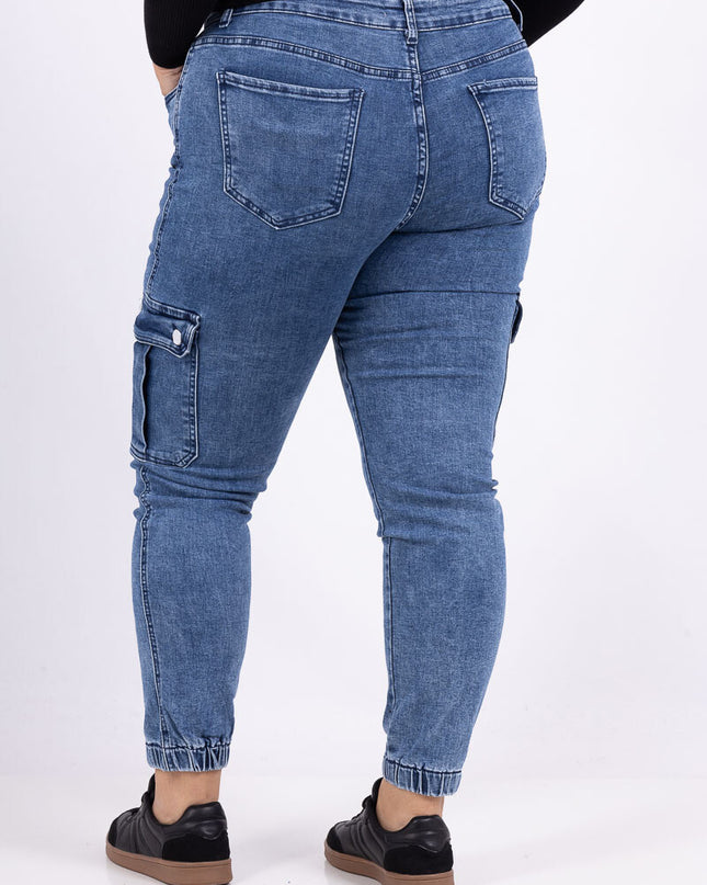 High-Rise Slim Cargo Jeans with Side Pockets