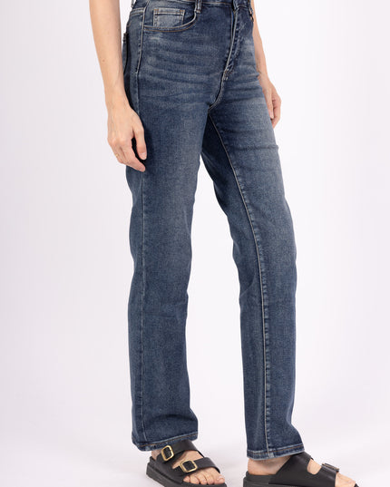 Women's Mid-Rise Stretch Straight Jeans Slim Comfort Denim