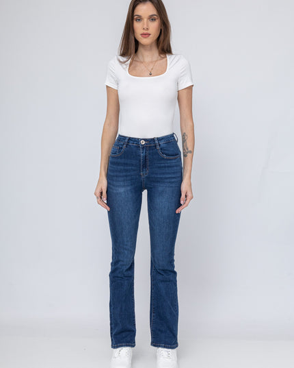 High-Rise Stretch Flared Jeans with Sculpting Fit and Raw Hem