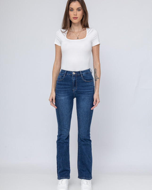 High-Rise Stretch Flared Jeans with Sculpting Fit and Raw Hem