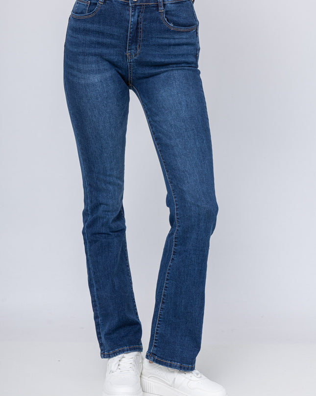 High-Rise Stretch Flared Jeans with Sculpting Fit and Raw Hem