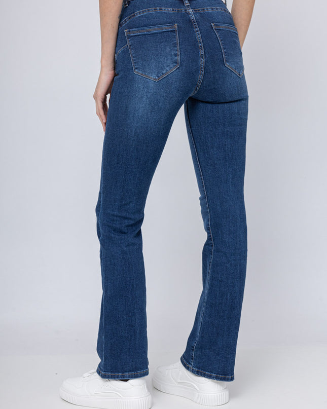 High-Rise Stretch Flared Jeans with Sculpting Fit and Raw Hem